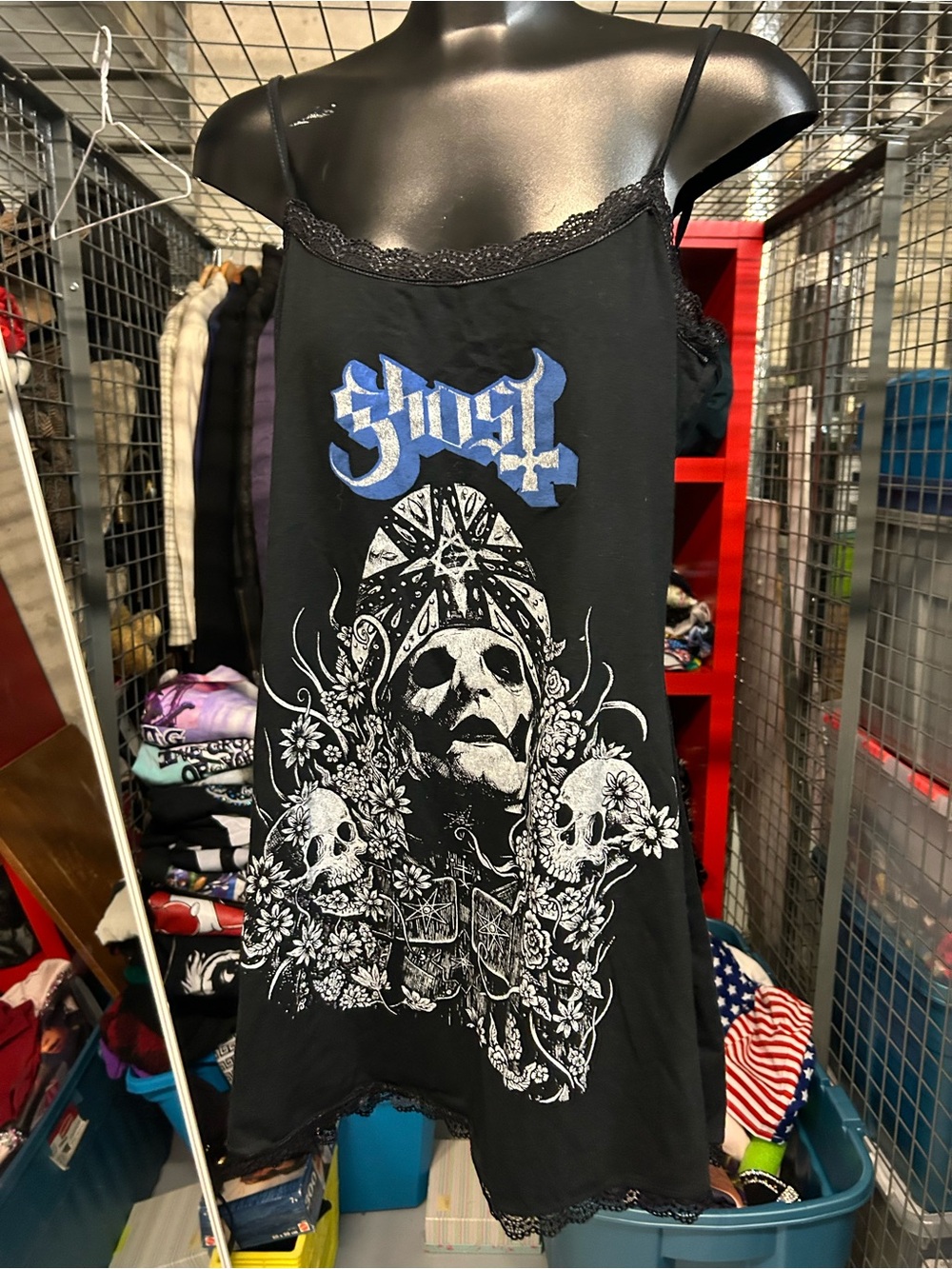 Brand new tags GHOST band Tobias Graphic Black Lace Slip skull Dress XL